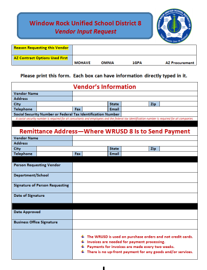 Vendor Input Request Form